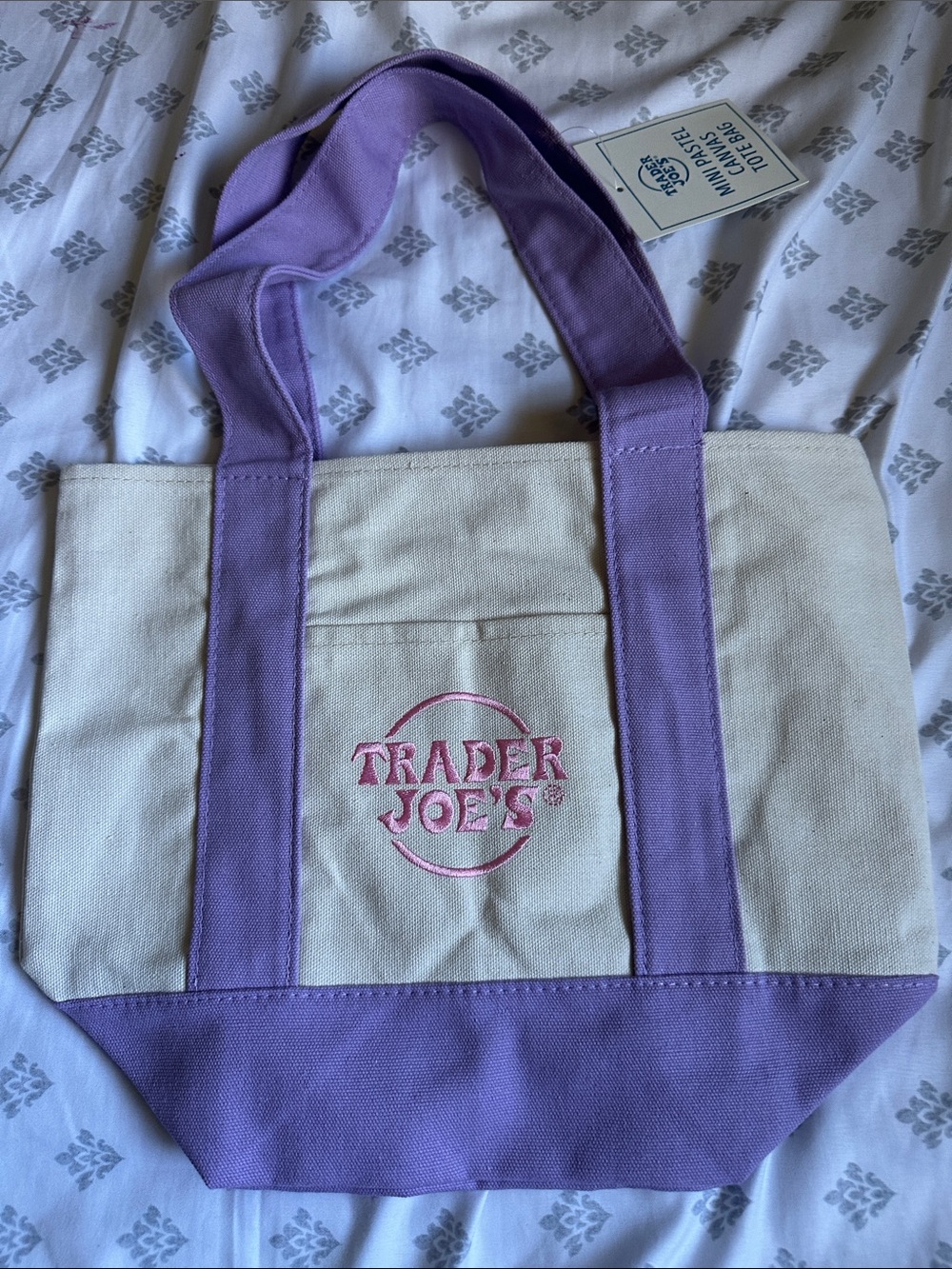 Lavender and Cream Canvas Tote Bag